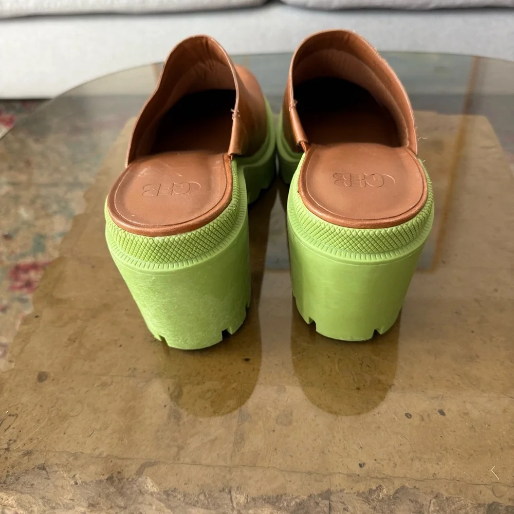 GB End Game Brown Leather Chunky Heel Clogs 7.5 - Picture 5 of 8